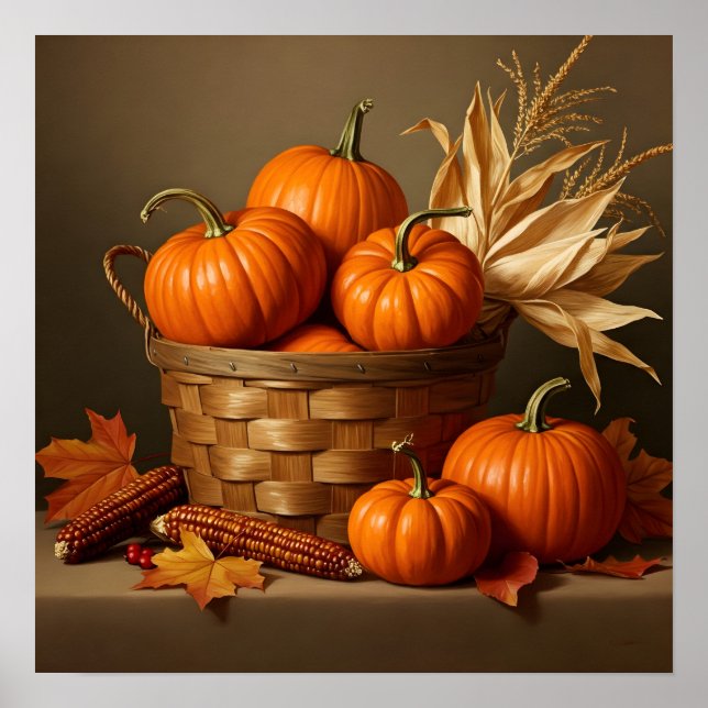 Poster Wicker Basket e Pumpkin- Farmhouse Russo (Frente)