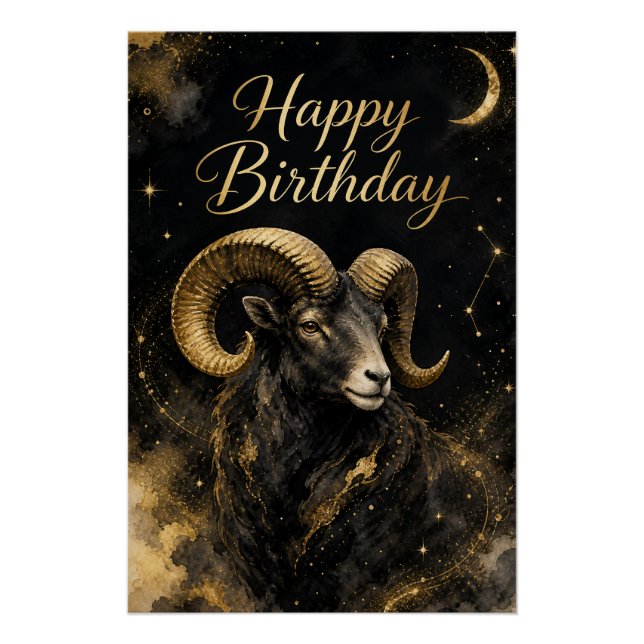 Pôster Widder Happy Birthday Sternzeichen Design (Frente)