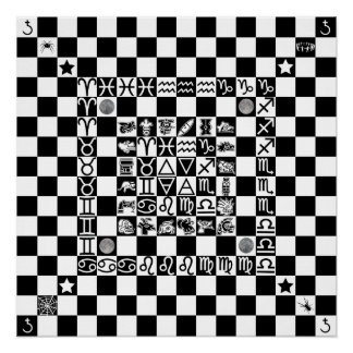 Pôster Widdershins Enochian Aztec Magic Ritual Chessboard