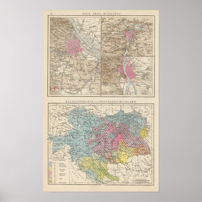 Pôster Wien, Prag, BudaPest Map (Frente)