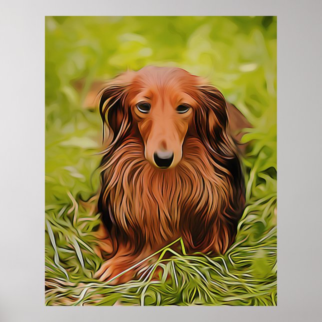 Poster Wiener Brown Dachshund On Grass In The Garden Xmas (Frente)