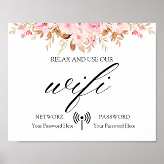 Poster Wifi De Casamento Floral Leaf Boho Mínimo