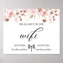 Poster Wifi de Casamento Floral Mínimo Boho