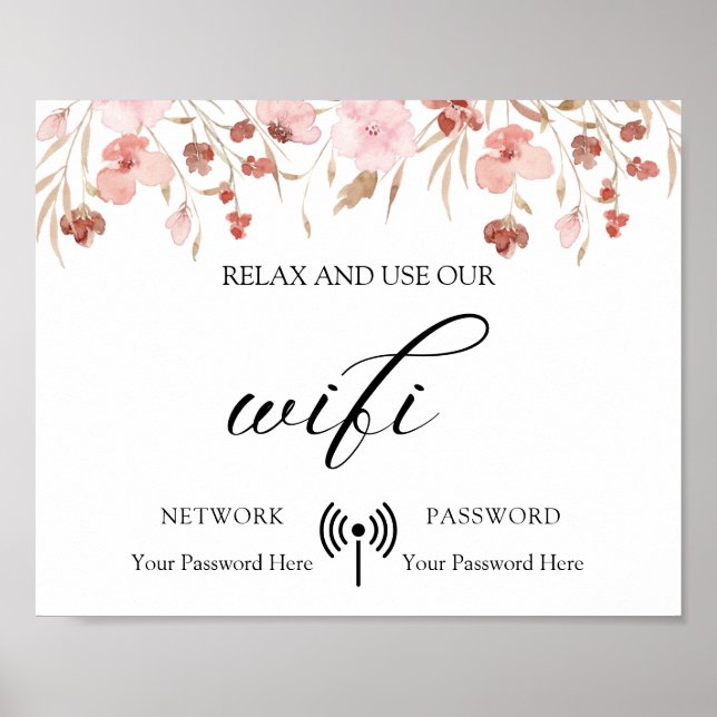 Poster Wifi de Casamento Floral Mínimo Boho (Frente)