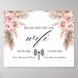Poster Wifi de Casamento Floral Mínimo Boho