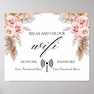 Poster Wifi de Casamento Floral Mínimo Boho