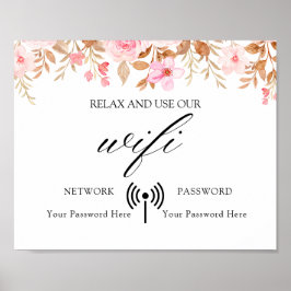 Poster Wifi de Casamento Floral Mínimo Boho