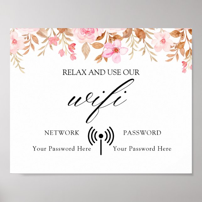 Poster Wifi de Casamento Floral Mínimo Boho (Frente)