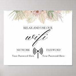 Poster Wifi de Casamento Floral Mínimo Boho