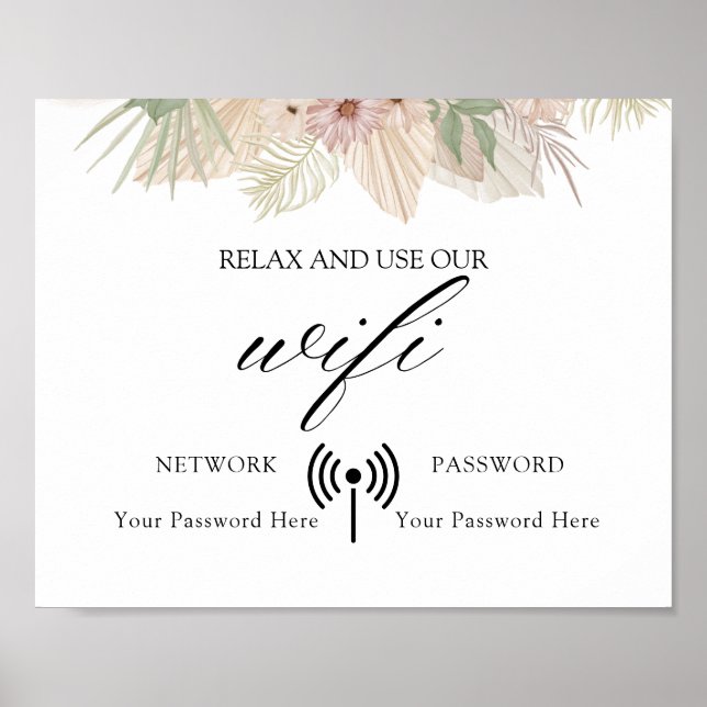 Poster Wifi de Casamento Floral Mínimo Boho (Frente)