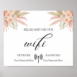 Poster Wifi de Casamento Floral Mínimo Boho
