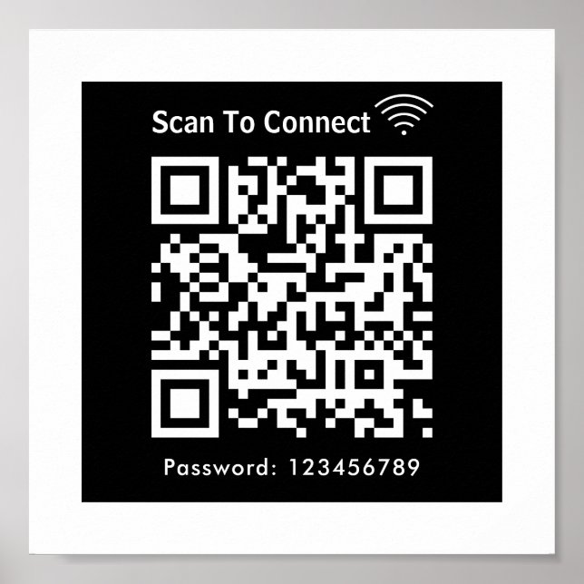 Poster Wifi Scan To Connect Password Qr Code Black (Verif (Frente)