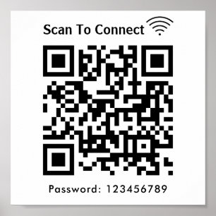 Poster Wifi Scan To Connect Password Qr Code White