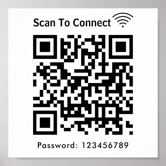 Poster Wifi Scan To Connect Password Qr Code White (Frente)