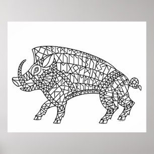 Poster Wild Boar com Runes