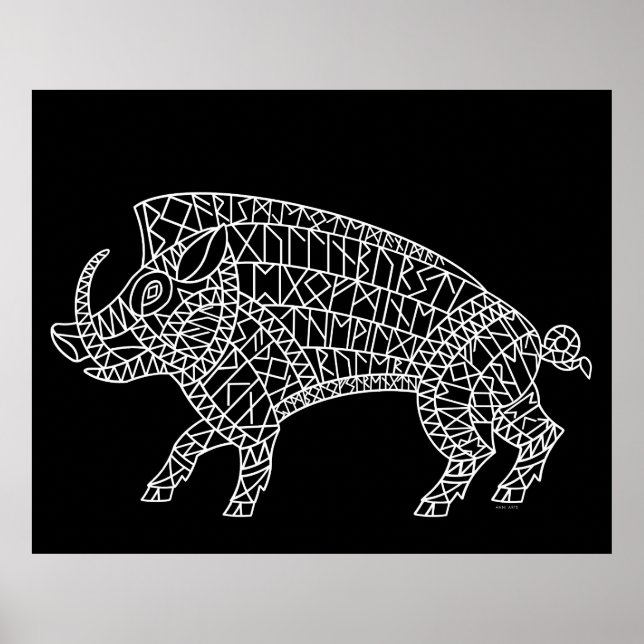 Poster Wild Boar com Runes (Frente)