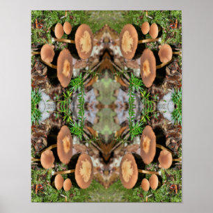 Poster Wild Brown Mushroom Cluster Abstrato