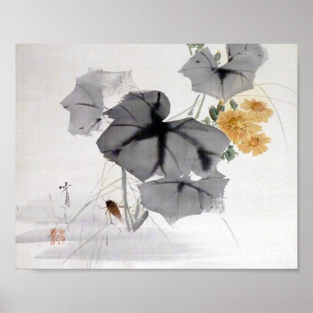 Poster Wild Chrysanthemum e Cricket, Watanabe Seitei (Frente)