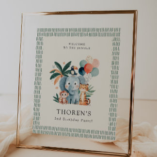 Poster Wild Jungle Theme Birthday Party Welcome