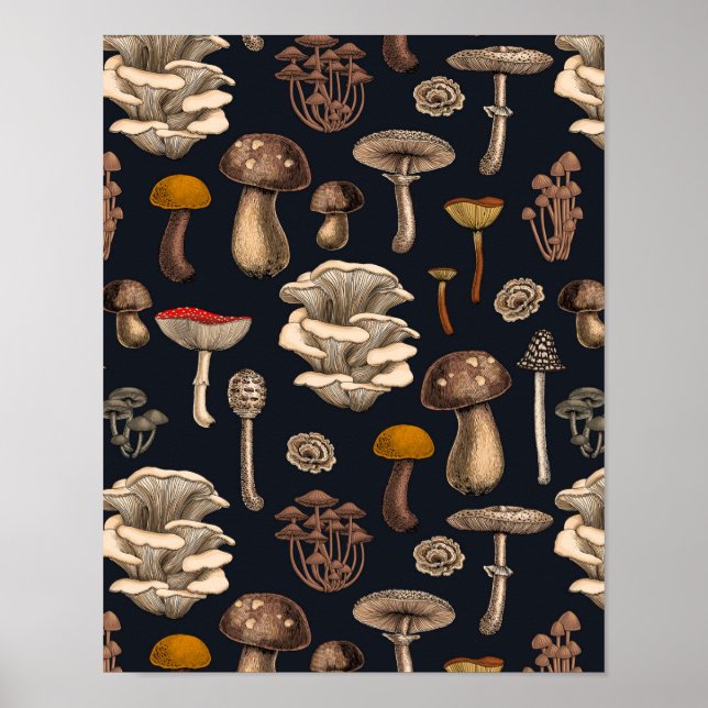 Poster Wild Mushrooms  on graphite black (Frente)