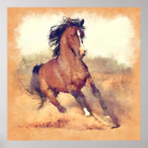 Wild Mustang Horses Stampede Watercolor