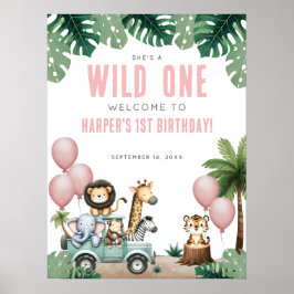Poster Wild One Pink Safari 1st Birthday Welcome