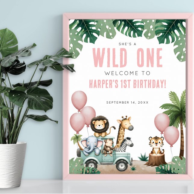 Poster Wild One Pink Safari 1st Birthday Welcome (Wild One Pink Safari 1st Birthday Welcome Poster)