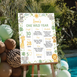 Poster Wild One Safari 1st Birthday Milestone Sign