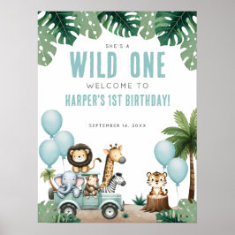 Poster Wild One Safari 1st Birthday Welcome