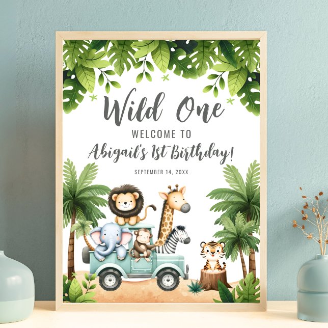 Poster Wild One Safari Jungle 1st Birthday Welcome Sign (Wild One Safari Jungle 1st Birthday Welcome Sign)