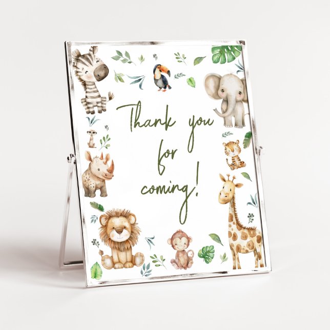 Poster Wild One Safari Obrigado por vir Chá de fraldas (Little Wild One Safari Animals Baby Shower Thank you for Coming Sign )