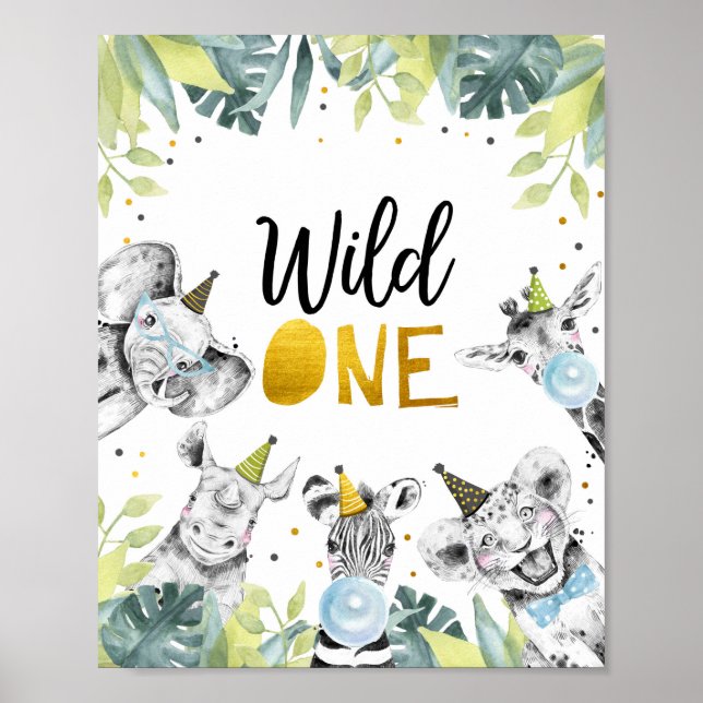Poster Wild One Safari Party Animals First Birthday Sign (Frente)