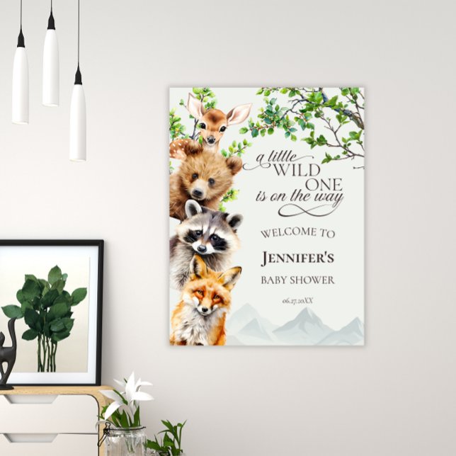 Poster Wild One Woodland Forest Animals Baby Shower (Criador carregado)