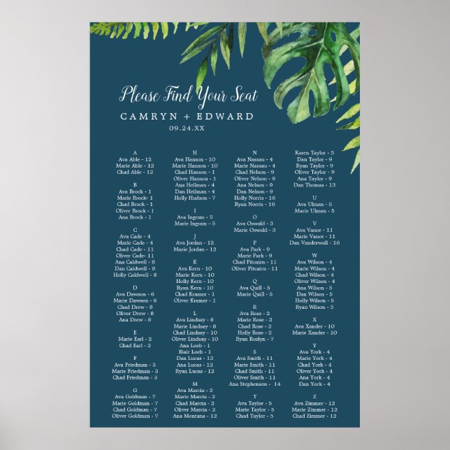 Poster Wild Palm | Marinho Azul, Gráfico de Assentos Alfa (Frente)