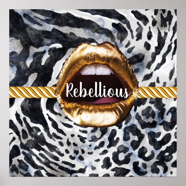 Poster Wild Pattern Dourados lábios Gift Décor Beauty Gir (Frente)