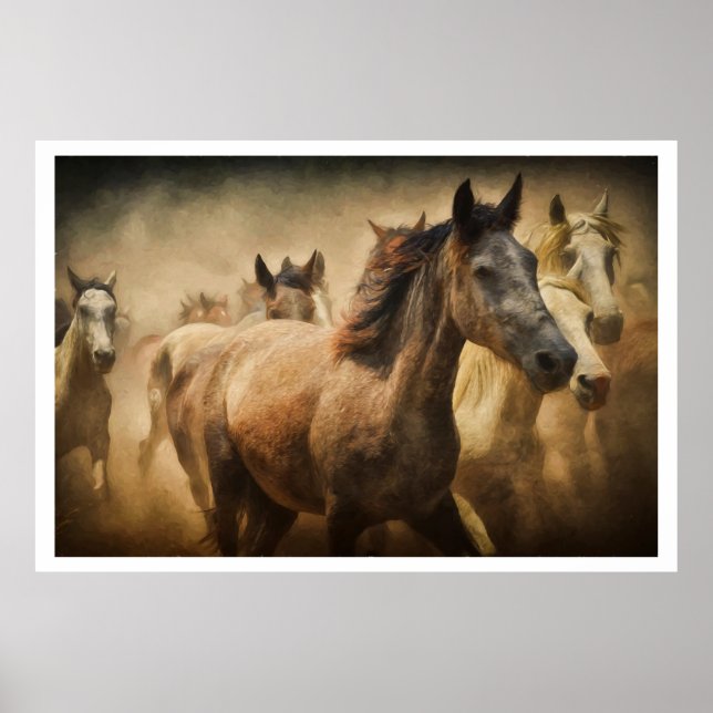 Poster Wild Running Horses: Western Rustic Wildlife Art (Frente)