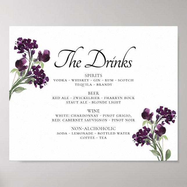 Poster Wildbloom | Menu do Bar de Flores Boêmias Deep Pur (Frente)