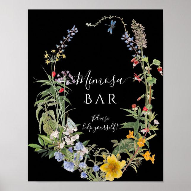 Poster Wildflower Boho Chic Floral Wreath Cards n present (Frente)