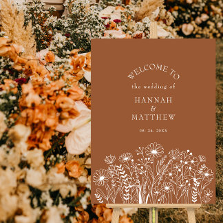 Poster Wildflower Boho Terracotta Wedding Bem-vindo
