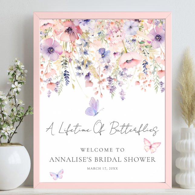 Poster Wildflower Butterfly Bridal Shower Welcome Sign (Wildflower Butterfly Bridal Shower Welcome Sign)