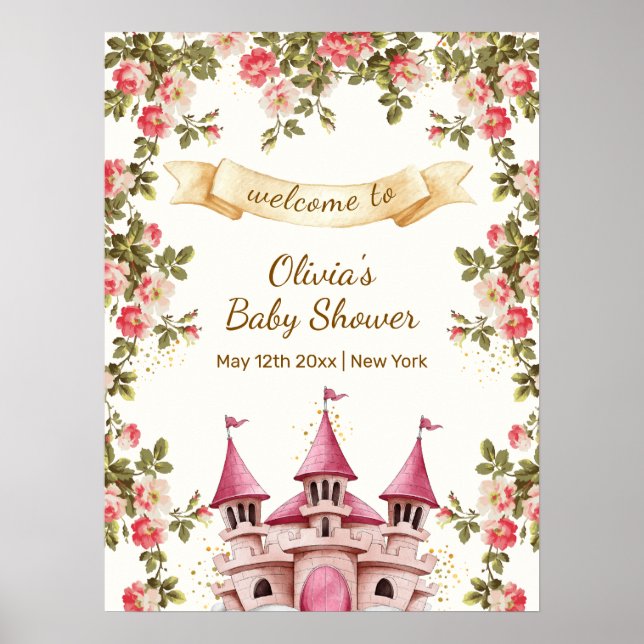 Poster Wildflower Fairytale Castle Baby Shower Welcome  (Frente)