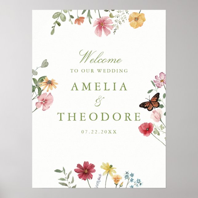 Poster Wildflower Garden Wedding Welcome (Frente)