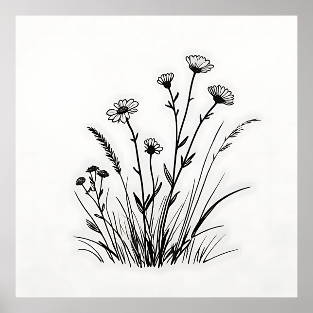 Poster Wildflower Meadow Daisies Line Art (Frente)