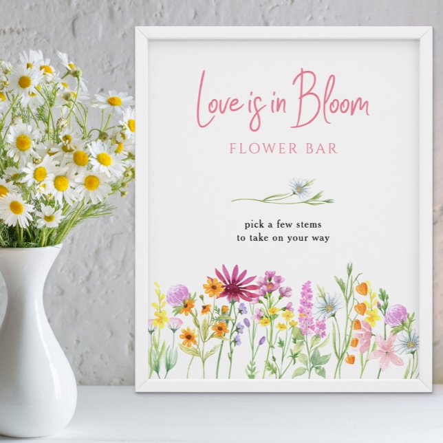 Poster Wildflower Meadow Love está no Bar da Flor de Sang (Floral Flower Bar Sign for your bridal shower - from my Wildflower Meadow collection)