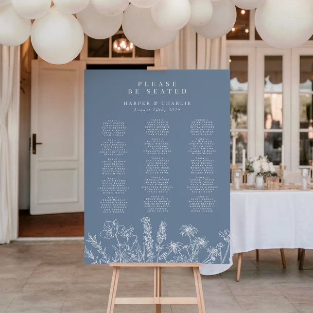 Poster Wildflower Periwinkle Wedding Seating Sign (Criador carregado)