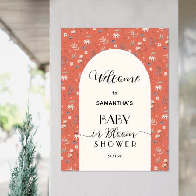 Poster Wildflower Terracotta Chá de fraldas Bem-vindo (Wildflowers on terracotta gender-neutral baby shower welcome poster, PRINTED and/or INSTANT DOWNLOAD)