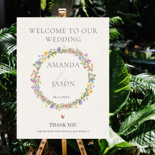 Poster Wildflower Wreath Bem-vindo ao Nosso Casamento