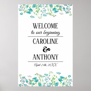 Poster Wildflowers do primavera da aguarela que Wedding o