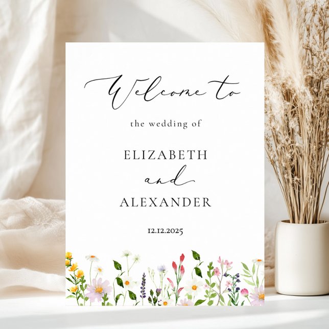 Poster Wildflowers Elegant Calligraphy Wedding Welcome (Criador carregado)