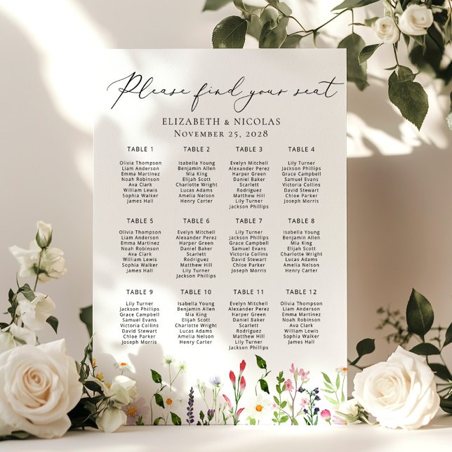 Poster Wildflowers Elegant Wedding Seating Chart (Criador carregado)